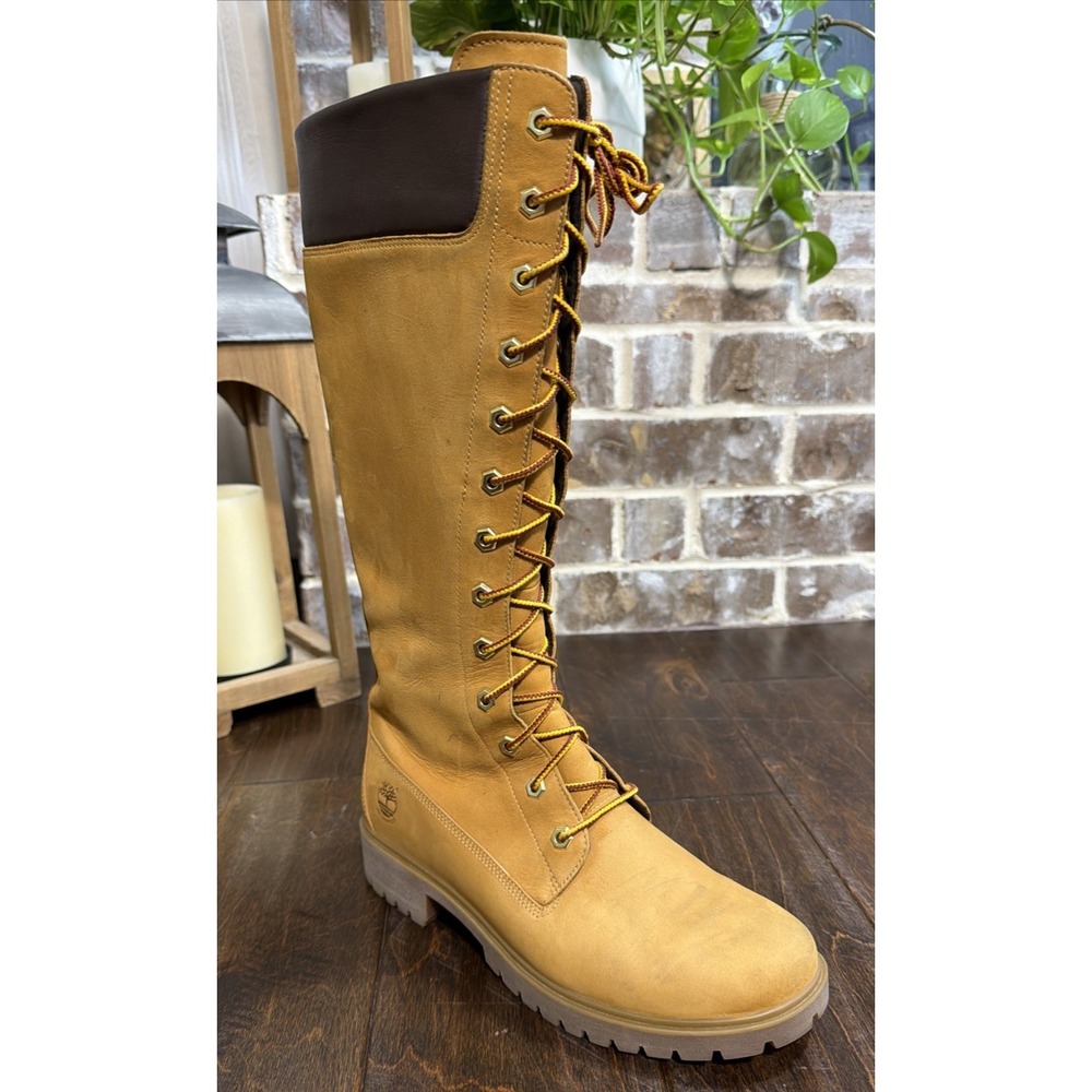 Timberland Women's Tall Lace Up Boots Wheat Tan Leather Size 8.5 - Picture 8 of 16